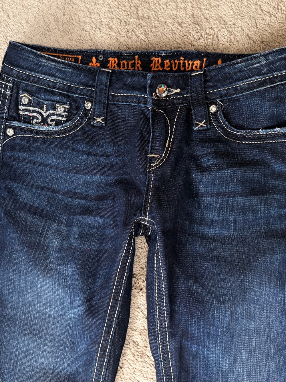 Rock Revival Jeans Womens Size 26 Sora y2K Skinny Dark Blue Rhinestone Low NWOT - Picture 6 of 11